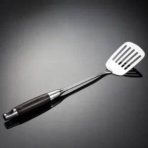 Stainless steel slotted spatula with wood handle, durable kitchen cooking tool 40.3cm