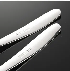 Detailed closeup shot of the 316 stainless steel spoon handle, showcasing fine polished metal.