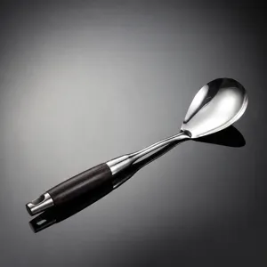 316 stainless steel cooking spoon with wood handle kitchen spatula tool 34.3cm long