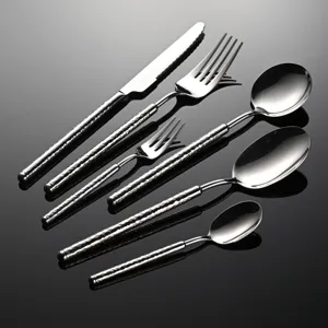 304 Stainless Steel Hammered Tableware Steak Knife Dinner Spoon Fork Cutlery For Home Hotel