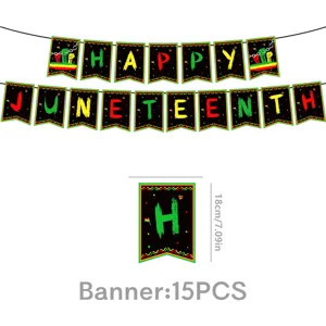 Juneteenth celebration party banner decoration set with 15pcs colorful flags for holiday.