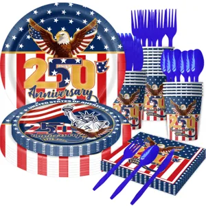 US 250. Jubiläum patriotisches Einweggeschirr Set mit Papptellern Bechern und Servietten