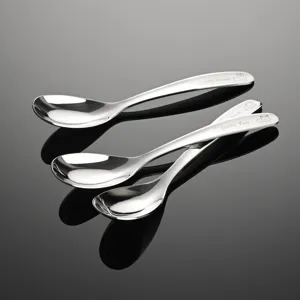 Stainless steel baby feeding spoons set, cute cartoon engraved toddler spoon tableware.