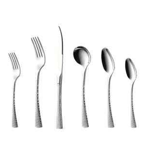 Set di posate in acciaio inossidabile manico martellato argenteria cucina stoviglie set