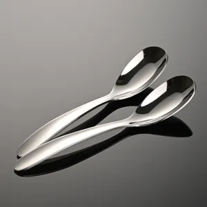 Stainless steel spoon set for babies and toddlers, polished silver finish main view.
