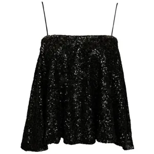 Black sequin camisole top for women, sexy loose party clubwear shiny tank shirt.