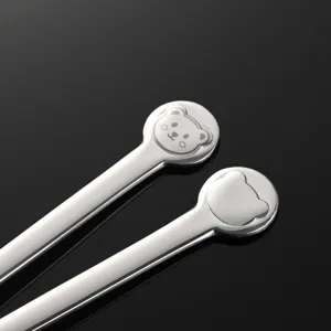 Cucchiaio in acciaio inossidabile con orsetto simpatico stoviglie da cucina per bambini
