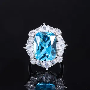 Collar de Colgante y Anillo Retro Occidental Topacio Azul Simulado Cobre Chapado en Oro Joyas para Mujeres