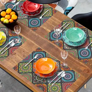 Bohemian Mandala Table Mat Ethnic Geometric Grid Printed Linen Placemat For Dining Room Kitchen Home Decor
