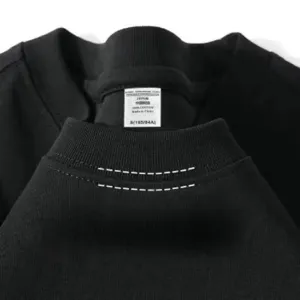 Men solid color cotton short sleeve t-shirt collar and inner label detail close up