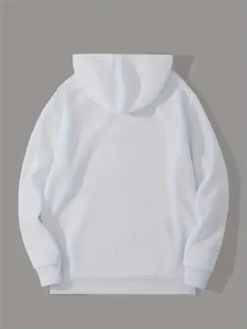 Witte hoodie achterkant detail, effen zachte stof, minimalistisch casual kledingontwerp.