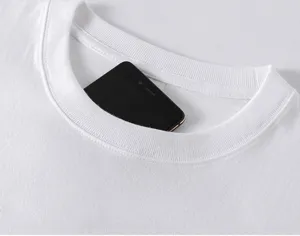 Detailed close-up view of premium cotton men round neck short sleeve t-shirt collar design.