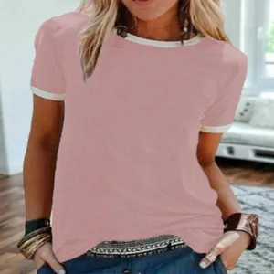 Women's Casual Cotton Blend T-Shirt Basic Solid Color Short Sleeve Round Neck Top