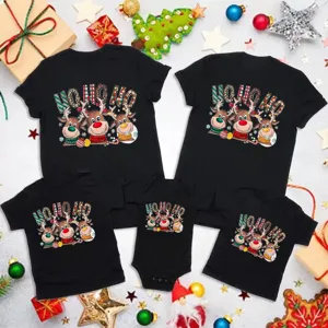 Family Matching Christmas Cotton T-Shirt Holiday Short Sleeve Top