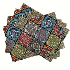 Bohemian mandala placemat set with ethnic traditional geometric patterns for table decor