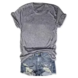 Casual grey mineral washed short sleeve t-shirt paired with distressed denim shorts main view