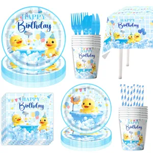 Süße Cartoon gelbe Ente Thema Kinder Geburtstag Party Geschirr Set Pappteller Tassen Servietten.