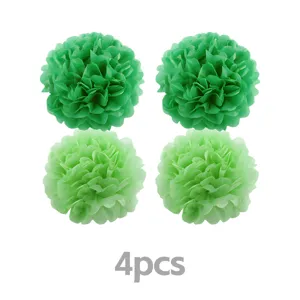 Grüne Seidenpapier PomPoms 4 Stück Set für Sankt Patrick Tag Party Dekoration Zubehör.