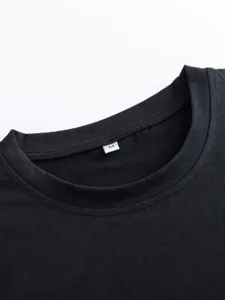 Dames basis effen zwart korte mouw t-shirt kraag detail weergave comfortabele alledaagse top