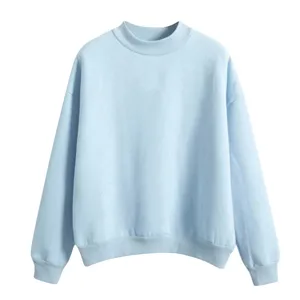 Lichtblauwe sweater met opstaande kraag in detail, effen, lange mouwen, geribde boorden.