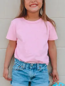 Kids plain pink short sleeve cotton t-shirt for boys and girls, casual summer basic top wear.