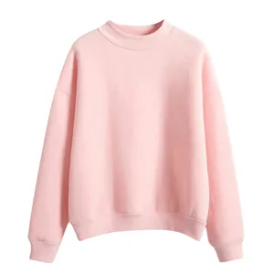 Effen roze opstaande kraag sweatshirt detailweergave, comfortabele basic trui top.