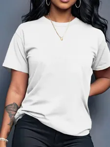 Vrouwen basic effen kleur korte mouw ronde hals casual katoenen t-shirt top dagelijks