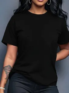 Dames basis effen zwarte korte mouw t-shirt casual dagelijkse mode kleding top.