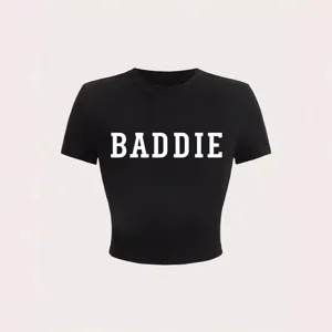 Dames Casual Modal Crop Top Effen Kleur Korte Mouw Ronde Hals Letterprint Slim Fit T-Shirt Zomer Basis Mode