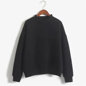 Effenkleurige sweater met lange mouwen en opstaande kraag, comfortabele casual trui dagelijks.