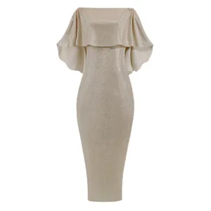 Elegantes schulterfreies Pailletten-Abendkleid mit Cape-Volant und figurbetontem Schnitt für Partys.