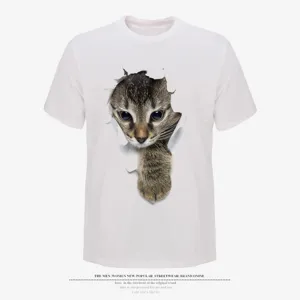 Men's short sleeve t-shirt featuring a 3D cat print design casual white tee top
