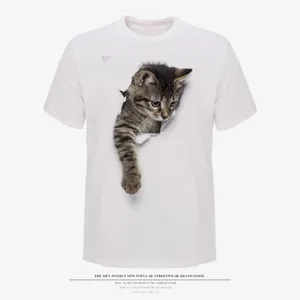 Men's casual white short-sleeve t-shirt featuring a 3d cute tabby cat graphic print.