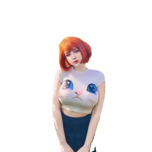 Mujer Manga Corta Crop Top Lindo Gato Dibujos Animados Estampado Casual Slim T-Shirt Principal