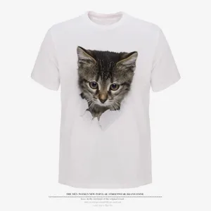 Men's white short sleeve t-shirt featuring a 3D cat print design casual summer top streetwear