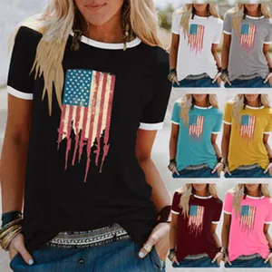 Damen Kurzarm Ringer T-Shirt Lässige Flaggen Grafik Sommer Oberteil Mehrere Farben.