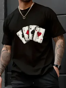 Detailed close-up view of the black short sleeve t-shirt featuring poker ace graphic.