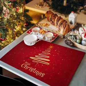 Sets de Table en Lin Tapis de Table Résistant à la Chaleur Lavable pour Cuisine Table à Manger Fête Vacances Décoration de Maison Vaisselle