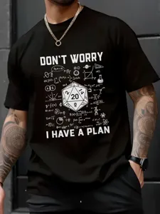 Men's black short sleeve t-shirt with math formulas and D20 dice graphic print top.