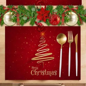 Set de table de Noël rouge or décoration de table de fête de vacances nappe repas