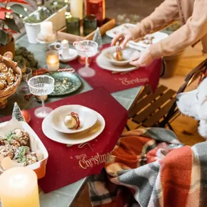 Noël tapis de table rouge festif fête de vacances décoration de table à manger