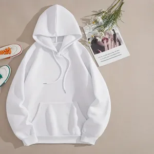 Effen wit dames hoodie met capuchon, comfortabele langere casual sweatshirt voor dagelijks.