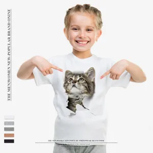 Maglietta casual a maniche corte per bambini con simpatica stampa gatto 3D estiva.