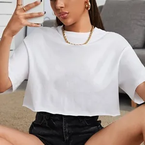 Women solid white crop top short sleeve casual basic tee summer t-shirt fashion streetwear