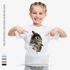 Maglietta casual per bambini girocollo manica corta con bella stampa di gatto estiva
