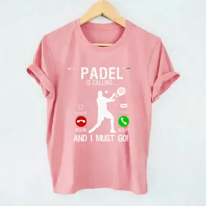 Rosa Damen T-Shirt kurzarm mit Padel Tennis Grafik, Vintage Sport Freizeit Oberteil Vorderansicht.