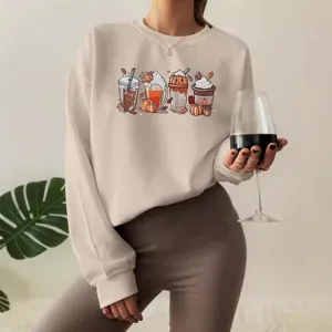 Women fall sweatshirt casual crewneck long sleeve cute pumpkin spice coffee graphic pullover