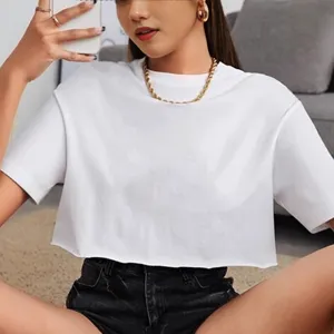 Women's solid white short sleeve crop top basic casual summer tee shirt casual daily wear