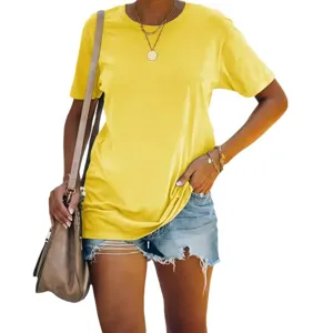 Women casual solid color short sleeve round neck t-shirt basic summer top for daily wear