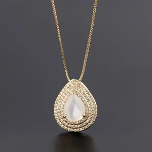 Elegante Collana Con Pendente A Goccia Madreperla Bianca Zircone Catena Gioiello